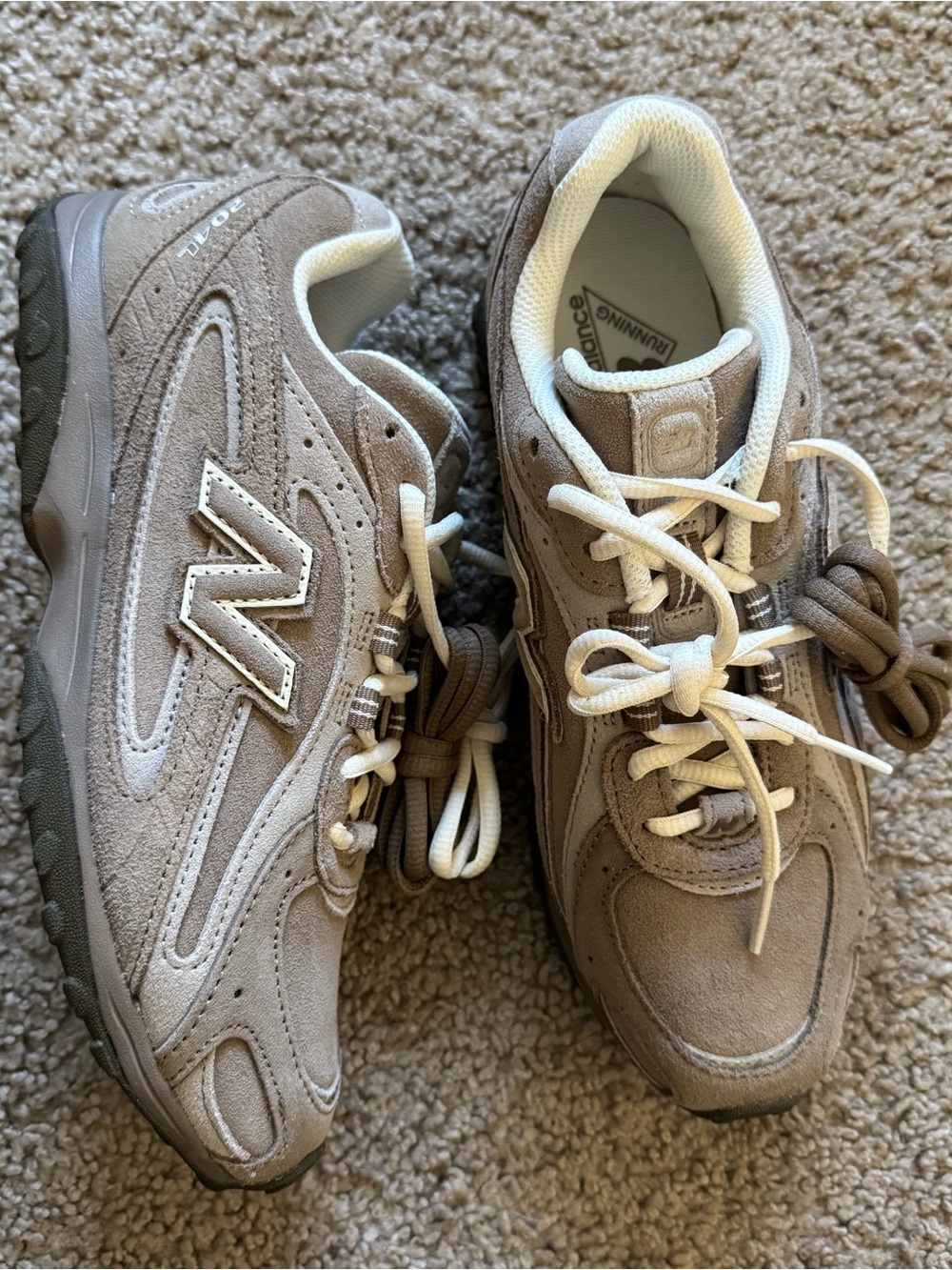 New Balance Taupe and Cream Suede Running Shoe